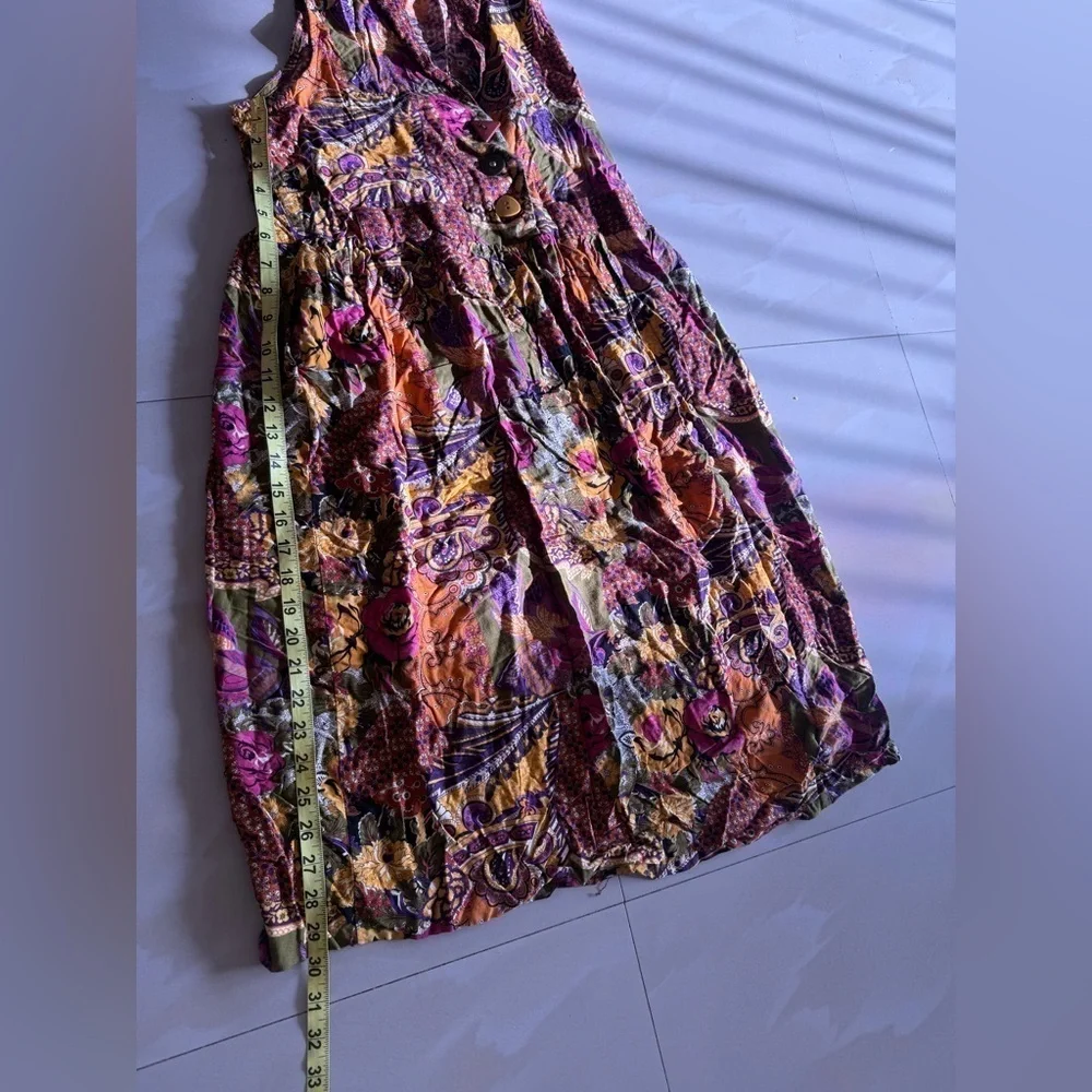 paul harris jumpsuit dress floral 9/10 Vintage Colorful Summer Cotton Pocket - Picture 8 of 16